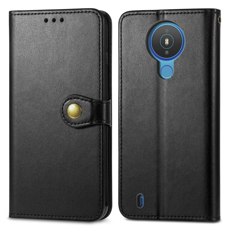 For Nokia 1.4 Solid Color Leather Buckle Phone Case with Lanyard & Photo Frame & Card Slot & Wallet & Stand Function