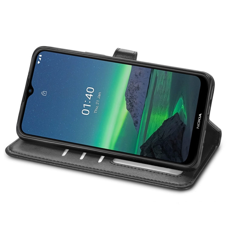 For Nokia 1.4 Solid Color Leather Buckle Phone Case with Lanyard & Photo Frame & Card Slot & Wallet & Stand Function