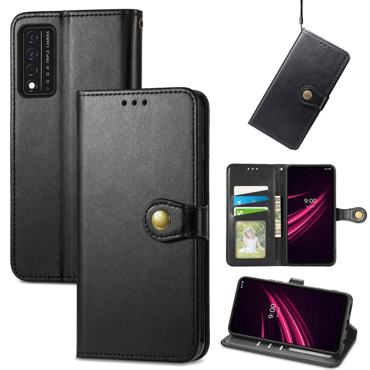 For T-Mobile REVVL V+ 5G Solid Color Leather Buckle Phone Case with Lanyard & Photo Frame & Card Slot & Wallet & Stand Function