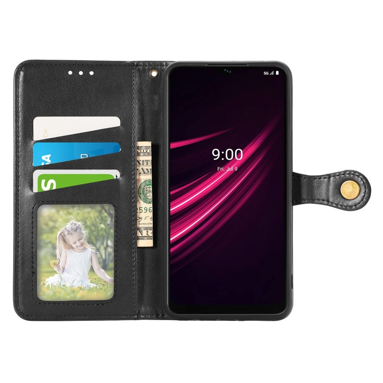 For T-Mobile REVVL V+ 5G Solid Color Leather Buckle Phone Case with Lanyard & Photo Frame & Card Slot & Wallet & Stand Function
