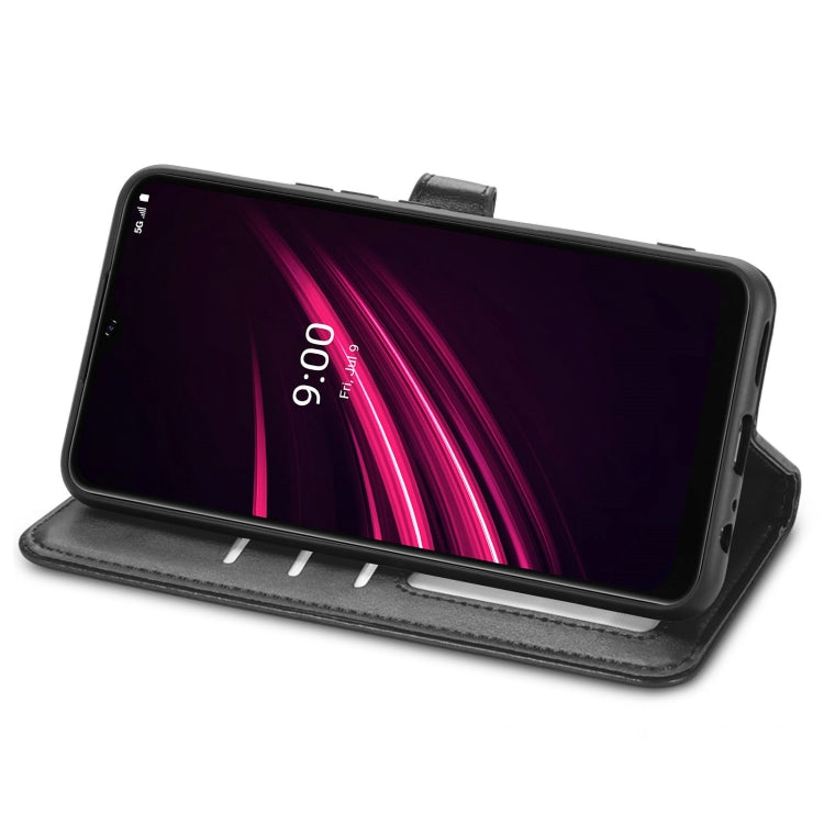 For T-Mobile REVVL V+ 5G Solid Color Leather Buckle Phone Case with Lanyard & Photo Frame & Card Slot & Wallet & Stand Function