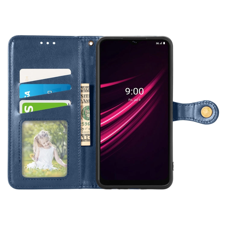 For T-Mobile REVVL V+ 5G Solid Color Leather Buckle Phone Case with Lanyard & Photo Frame & Card Slot & Wallet & Stand Function