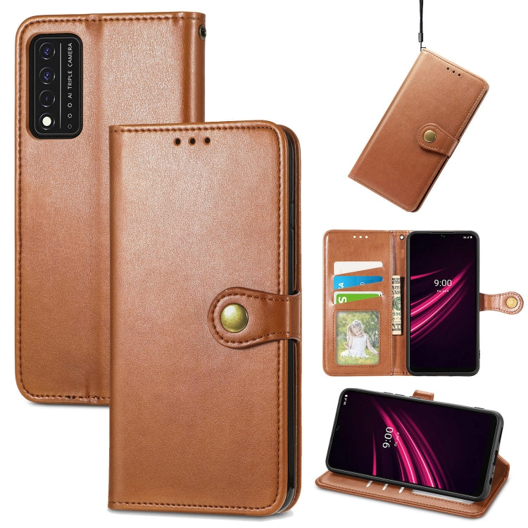 For T-Mobile REVVL V+ 5G Solid Color Leather Buckle Phone Case with Lanyard & Photo Frame & Card Slot & Wallet & Stand Function