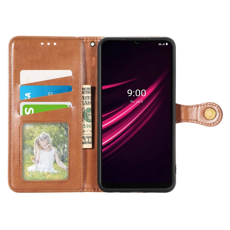 For T-Mobile REVVL V+ 5G Solid Color Leather Buckle Phone Case with Lanyard & Photo Frame & Card Slot & Wallet & Stand Function