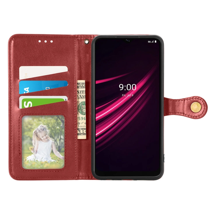 For T-Mobile REVVL V+ 5G Solid Color Leather Buckle Phone Case with Lanyard & Photo Frame & Card Slot & Wallet & Stand Function