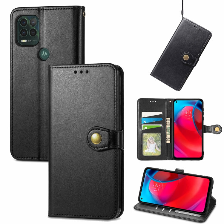 For Motorola Moto G Stylus 5G Solid Color Leather Buckle Phone Case with Lanyard & Photo Frame & Card Slot & Wallet & Stand Function
