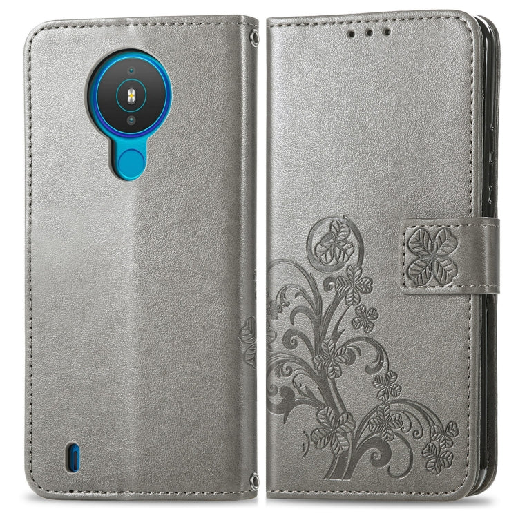For Nokia 1.4 Four-leaf Clasp Embossed Buckle Mobile Phone Protection Leather Case with Lanyard & Card Slot & Wallet & Bracket Function