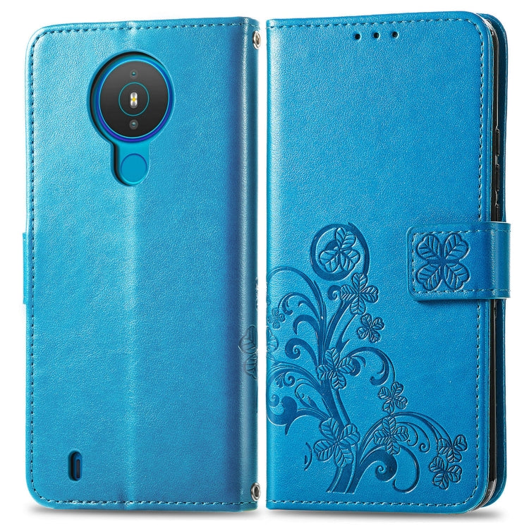 For Nokia 1.4 Four-leaf Clasp Embossed Buckle Mobile Phone Protection Leather Case with Lanyard & Card Slot & Wallet & Bracket Function