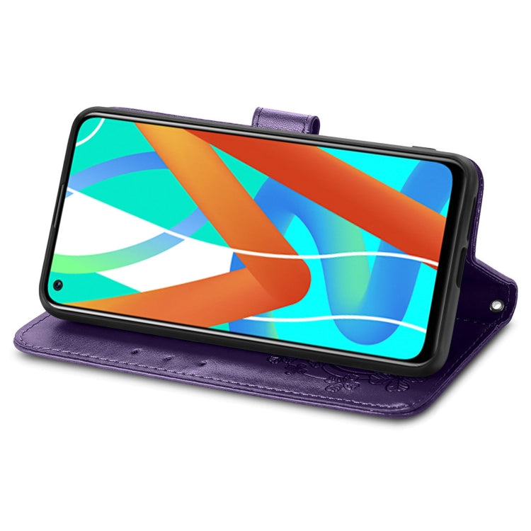 For OPPO Realme V13 Four-leaf Clasp Embossed Buckle Mobile Phone Protection Leather Case with Lanyard & Card Slot & Wallet & Bracket Function