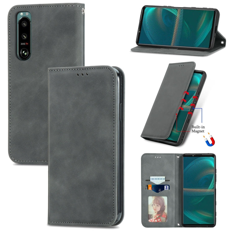 For Sony Xperia 5 III Retro Skin Feel Business Magnetic Horizontal Flip Leather Case with Holder & Card Slots & Wallet & Photo Frame