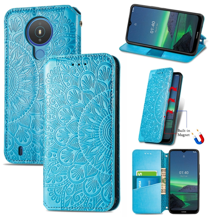 For Nokia 1.4 Blooming Mandala Embossed Pattern Magnetic Horizontal Flip Leather Case with Holder & Card Slots & Wallet