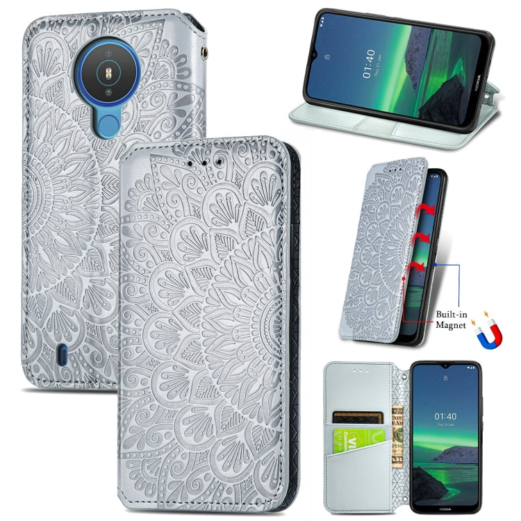For Nokia 1.4 Blooming Mandala Embossed Pattern Magnetic Horizontal Flip Leather Case with Holder & Card Slots & Wallet