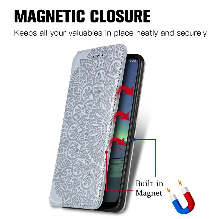 For Nokia 1.4 Blooming Mandala Embossed Pattern Magnetic Horizontal Flip Leather Case with Holder & Card Slots & Wallet