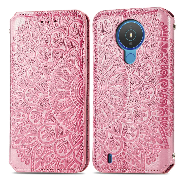 For Nokia 1.4 Blooming Mandala Embossed Pattern Magnetic Horizontal Flip Leather Case with Holder & Card Slots & Wallet