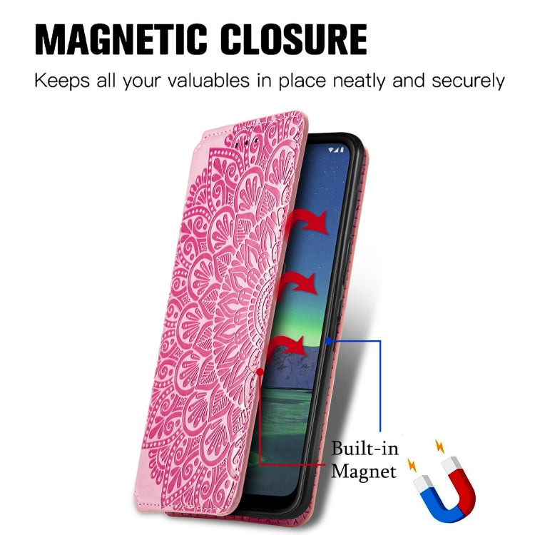 For Nokia 1.4 Blooming Mandala Embossed Pattern Magnetic Horizontal Flip Leather Case with Holder & Card Slots & Wallet