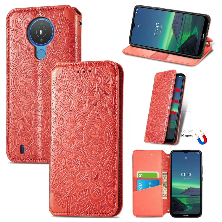 For Nokia 1.4 Blooming Mandala Embossed Pattern Magnetic Horizontal Flip Leather Case with Holder & Card Slots & Wallet
