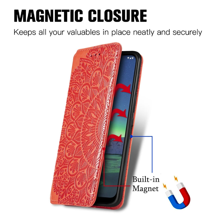 For Nokia 1.4 Blooming Mandala Embossed Pattern Magnetic Horizontal Flip Leather Case with Holder & Card Slots & Wallet