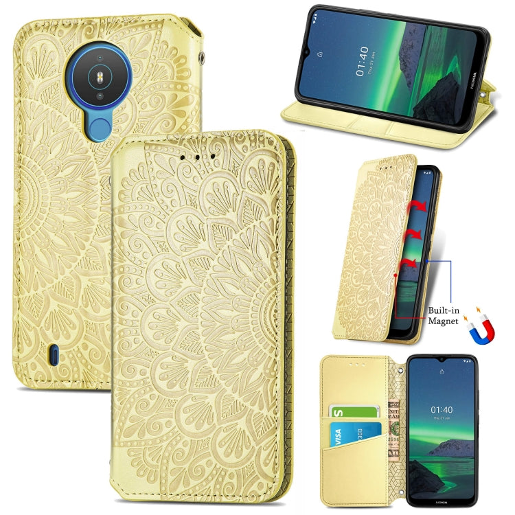 For Nokia 1.4 Blooming Mandala Embossed Pattern Magnetic Horizontal Flip Leather Case with Holder & Card Slots & Wallet