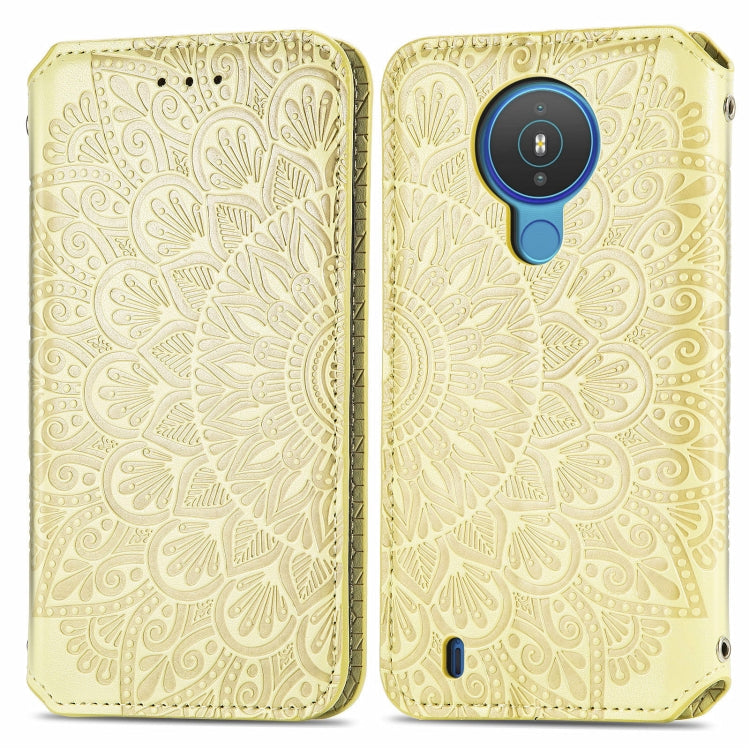 For Nokia 1.4 Blooming Mandala Embossed Pattern Magnetic Horizontal Flip Leather Case with Holder & Card Slots & Wallet