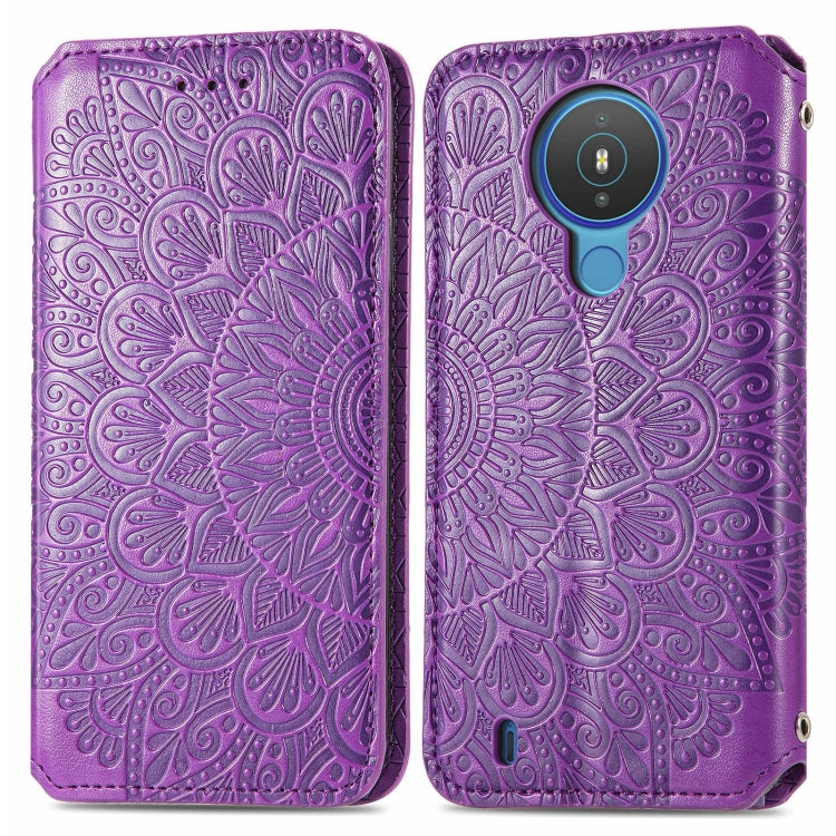For Nokia 1.4 Blooming Mandala Embossed Pattern Magnetic Horizontal Flip Leather Case with Holder & Card Slots & Wallet