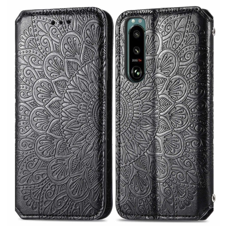 For Sony Xperia 5 III Blooming Mandala Embossed Pattern Magnetic Horizontal Flip Leather Case with Holder & Card Slots & Wallet