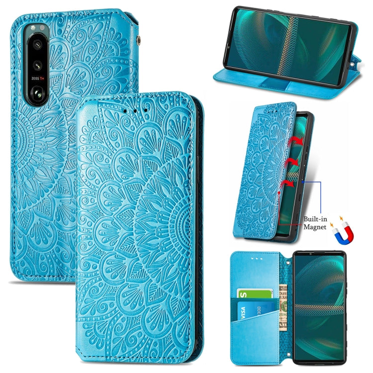 For Sony Xperia 5 III Blooming Mandala Embossed Pattern Magnetic Horizontal Flip Leather Case with Holder & Card Slots & Wallet