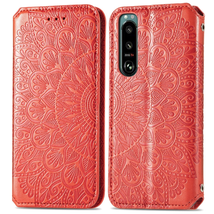 For Sony Xperia 5 III Blooming Mandala Embossed Pattern Magnetic Horizontal Flip Leather Case with Holder & Card Slots & Wallet