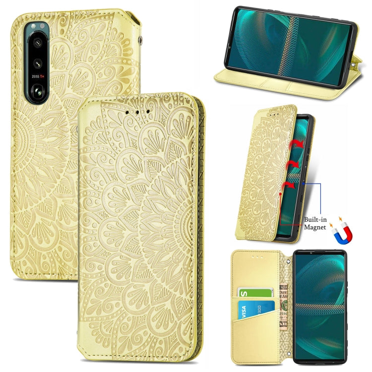 For Sony Xperia 5 III Blooming Mandala Embossed Pattern Magnetic Horizontal Flip Leather Case with Holder & Card Slots & Wallet