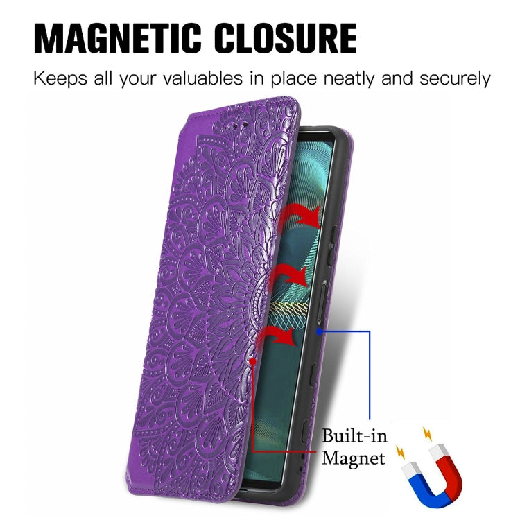 For Sony Xperia 5 III Blooming Mandala Embossed Pattern Magnetic Horizontal Flip Leather Case with Holder & Card Slots & Wallet