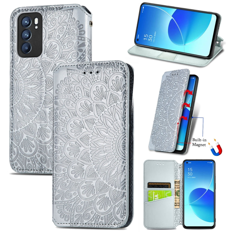 For OPPO Reno6 5G Blooming Mandala Embossed Pattern Magnetic Horizontal Flip Leather Case with Holder & Card Slots & Wallet