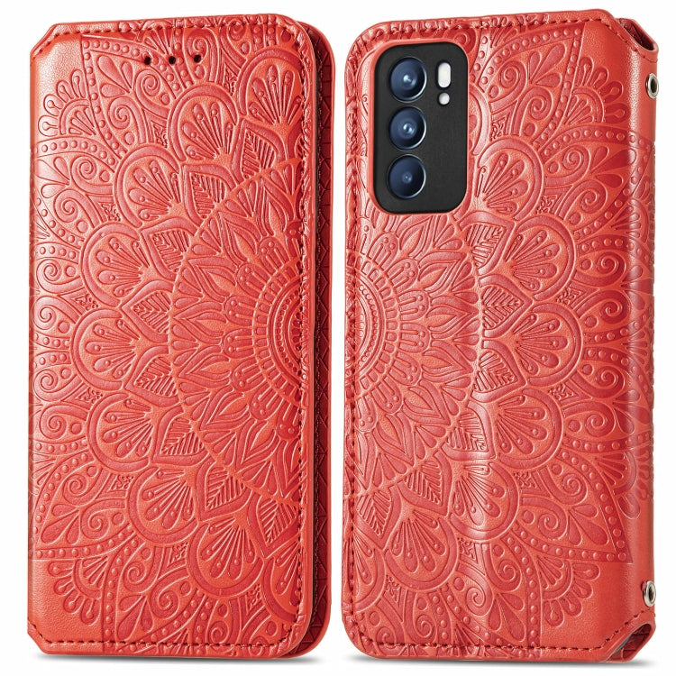 For OPPO Reno6 5G Blooming Mandala Embossed Pattern Magnetic Horizontal Flip Leather Case with Holder & Card Slots & Wallet