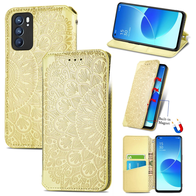 For OPPO Reno6 5G Blooming Mandala Embossed Pattern Magnetic Horizontal Flip Leather Case with Holder & Card Slots & Wallet