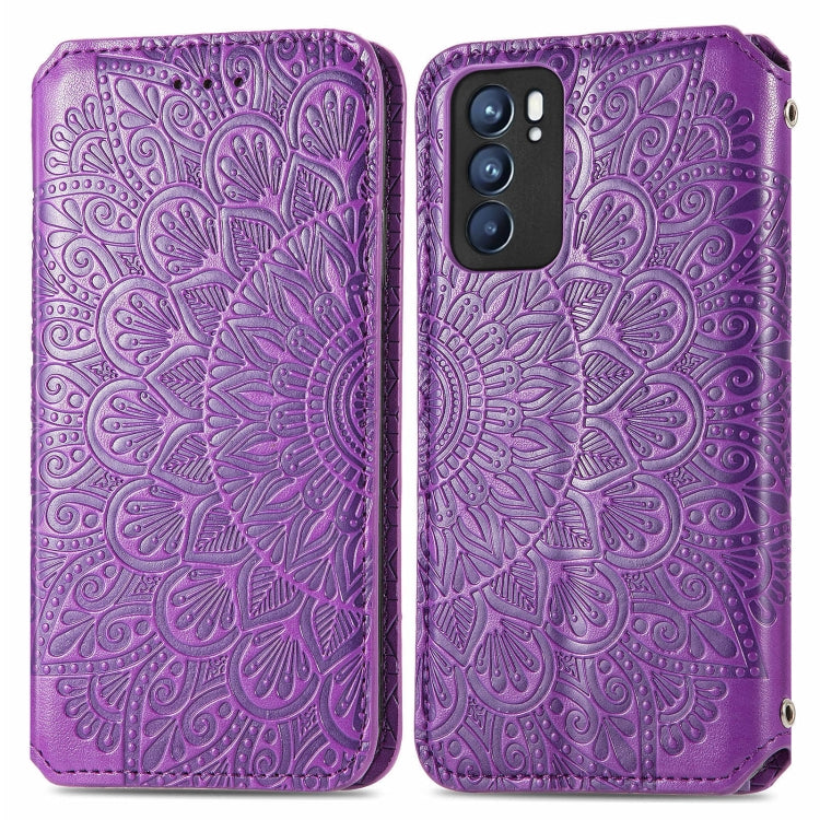 For OPPO Reno6 5G Blooming Mandala Embossed Pattern Magnetic Horizontal Flip Leather Case with Holder & Card Slots & Wallet