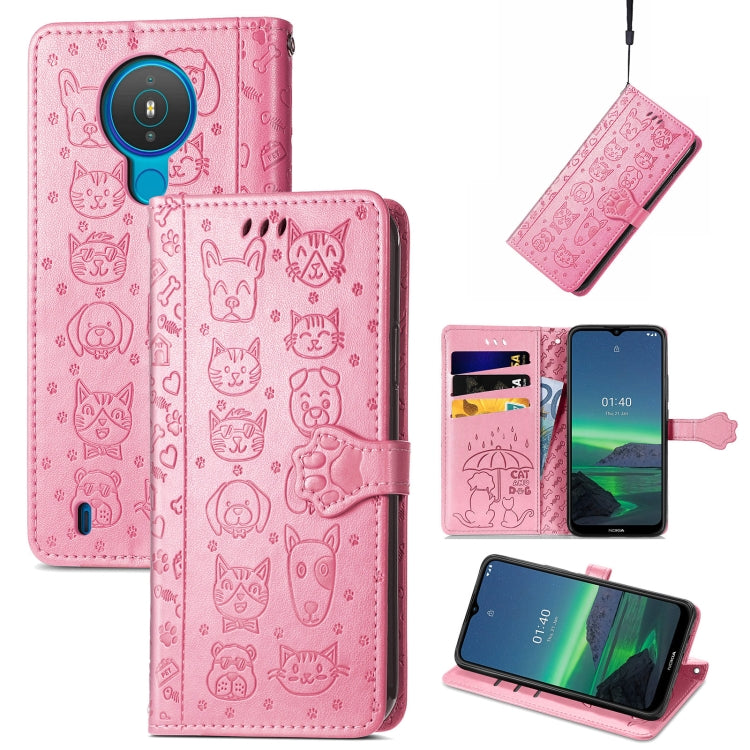For Nokia 1.4 Cute Cat and Dog Embossed Horizontal Flip Leather Case with Holder & Card Slots & Wallet & Lanyard