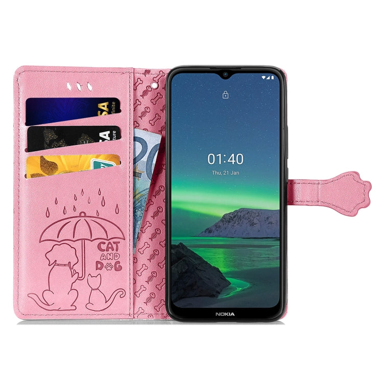 For Nokia 1.4 Cute Cat and Dog Embossed Horizontal Flip Leather Case with Holder & Card Slots & Wallet & Lanyard