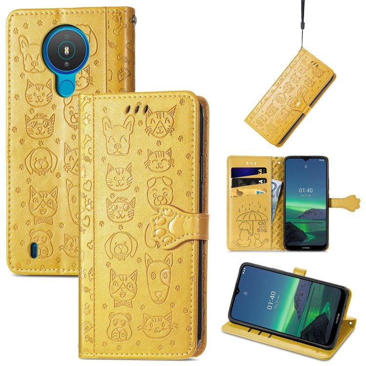 For Nokia 1.4 Cute Cat and Dog Embossed Horizontal Flip Leather Case with Holder & Card Slots & Wallet & Lanyard