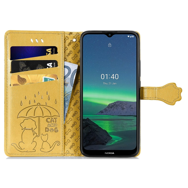 For Nokia 1.4 Cute Cat and Dog Embossed Horizontal Flip Leather Case with Holder & Card Slots & Wallet & Lanyard