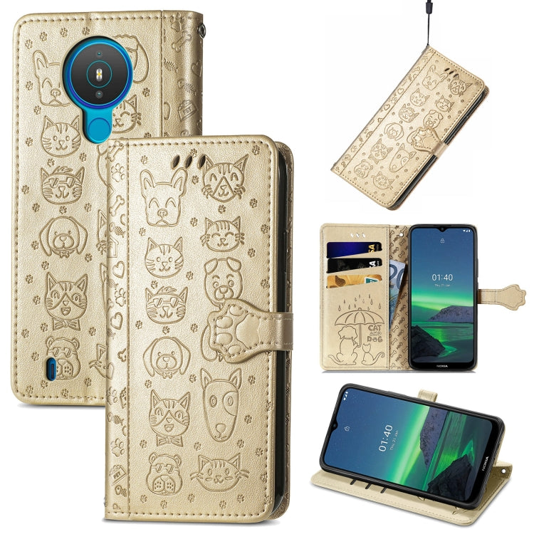 For Nokia 1.4 Cute Cat and Dog Embossed Horizontal Flip Leather Case with Holder & Card Slots & Wallet & Lanyard