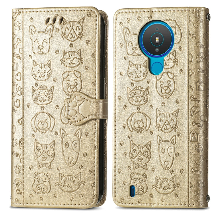 For Nokia 1.4 Cute Cat and Dog Embossed Horizontal Flip Leather Case with Holder & Card Slots & Wallet & Lanyard
