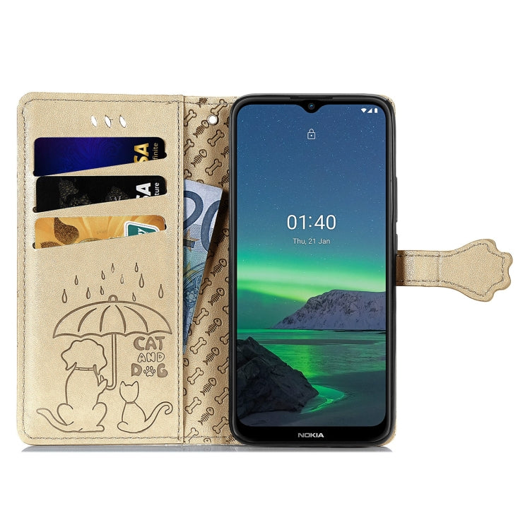 For Nokia 1.4 Cute Cat and Dog Embossed Horizontal Flip Leather Case with Holder & Card Slots & Wallet & Lanyard