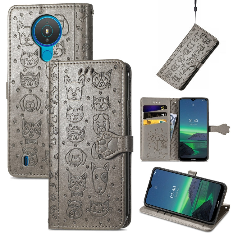 For Nokia 1.4 Cute Cat and Dog Embossed Horizontal Flip Leather Case with Holder & Card Slots & Wallet & Lanyard