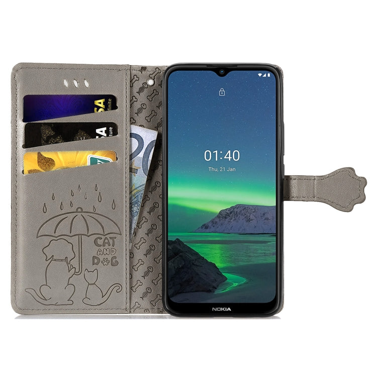 For Nokia 1.4 Cute Cat and Dog Embossed Horizontal Flip Leather Case with Holder & Card Slots & Wallet & Lanyard