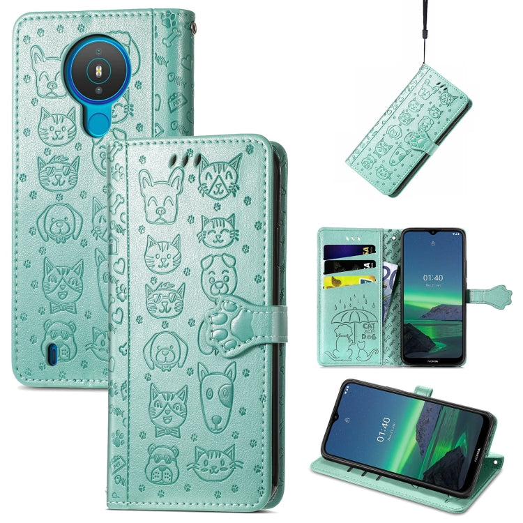 For Nokia 1.4 Cute Cat and Dog Embossed Horizontal Flip Leather Case with Holder & Card Slots & Wallet & Lanyard