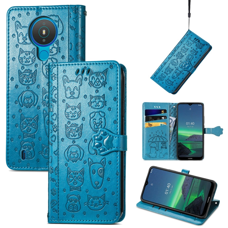 For Nokia 1.4 Cute Cat and Dog Embossed Horizontal Flip Leather Case with Holder & Card Slots & Wallet & Lanyard
