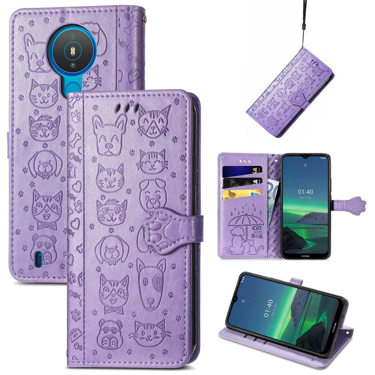 For Nokia 1.4 Cute Cat and Dog Embossed Horizontal Flip Leather Case with Holder & Card Slots & Wallet & Lanyard