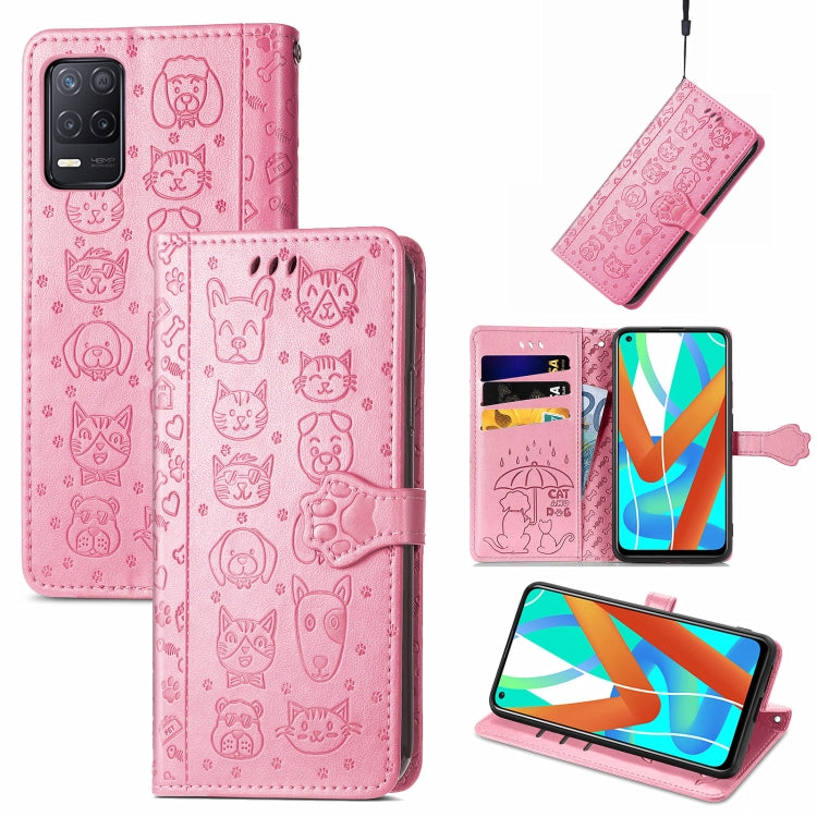 For OPPO Realme V15 5G Cute Cat and Dog Embossed Horizontal Flip Leather Case with Holder & Card Slots & Wallet & Lanyard
