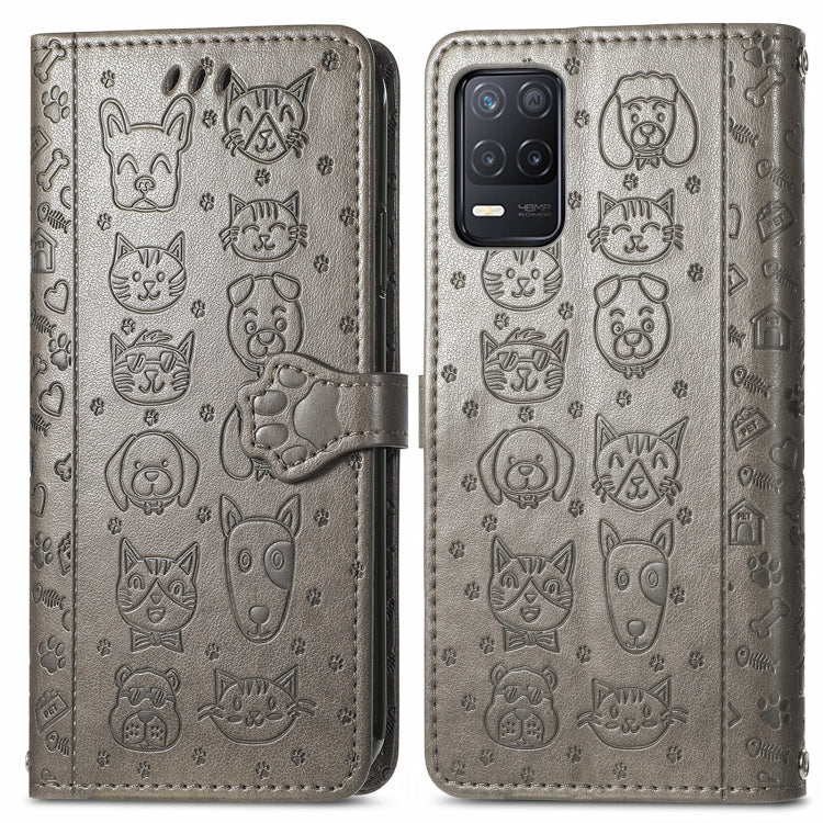 For OPPO Realme V15 5G Cute Cat and Dog Embossed Horizontal Flip Leather Case with Holder & Card Slots & Wallet & Lanyard