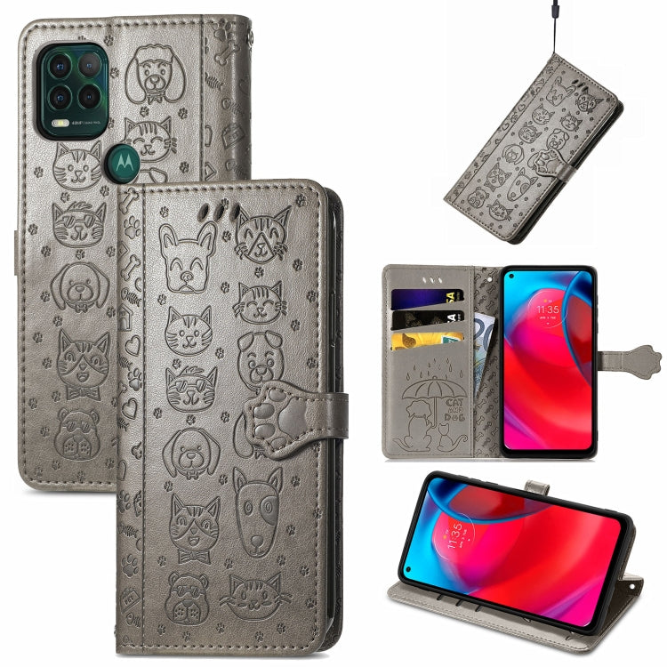 For Motorola MOTO G Stylus 5G Cute Cat and Dog Embossed Horizontal Flip Leather Case with Holder & Card Slots & Wallet & Lanyard