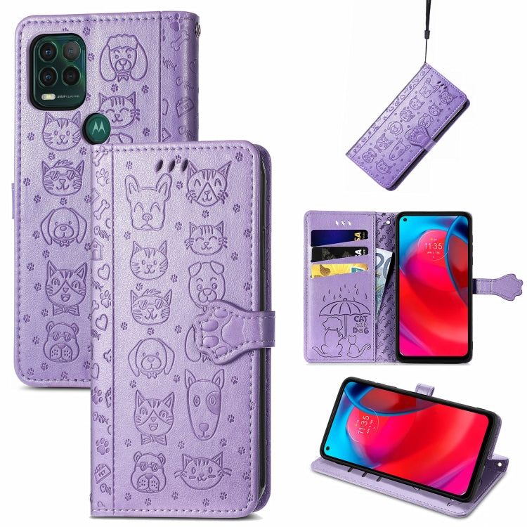 For Motorola MOTO G Stylus 5G Cute Cat and Dog Embossed Horizontal Flip Leather Case with Holder & Card Slots & Wallet & Lanyard