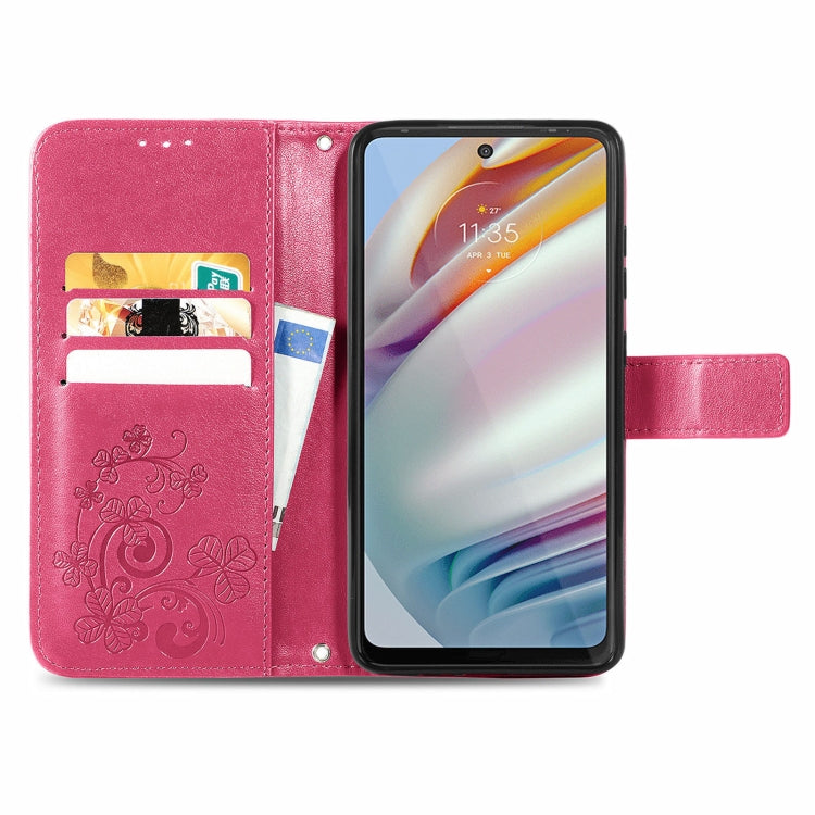 For Motorola Moto G60 Four-leaf Clasp Embossed Buckle Mobile Phone Protection Leather Case with Lanyard & Card Slot & Wallet & Bracket Function